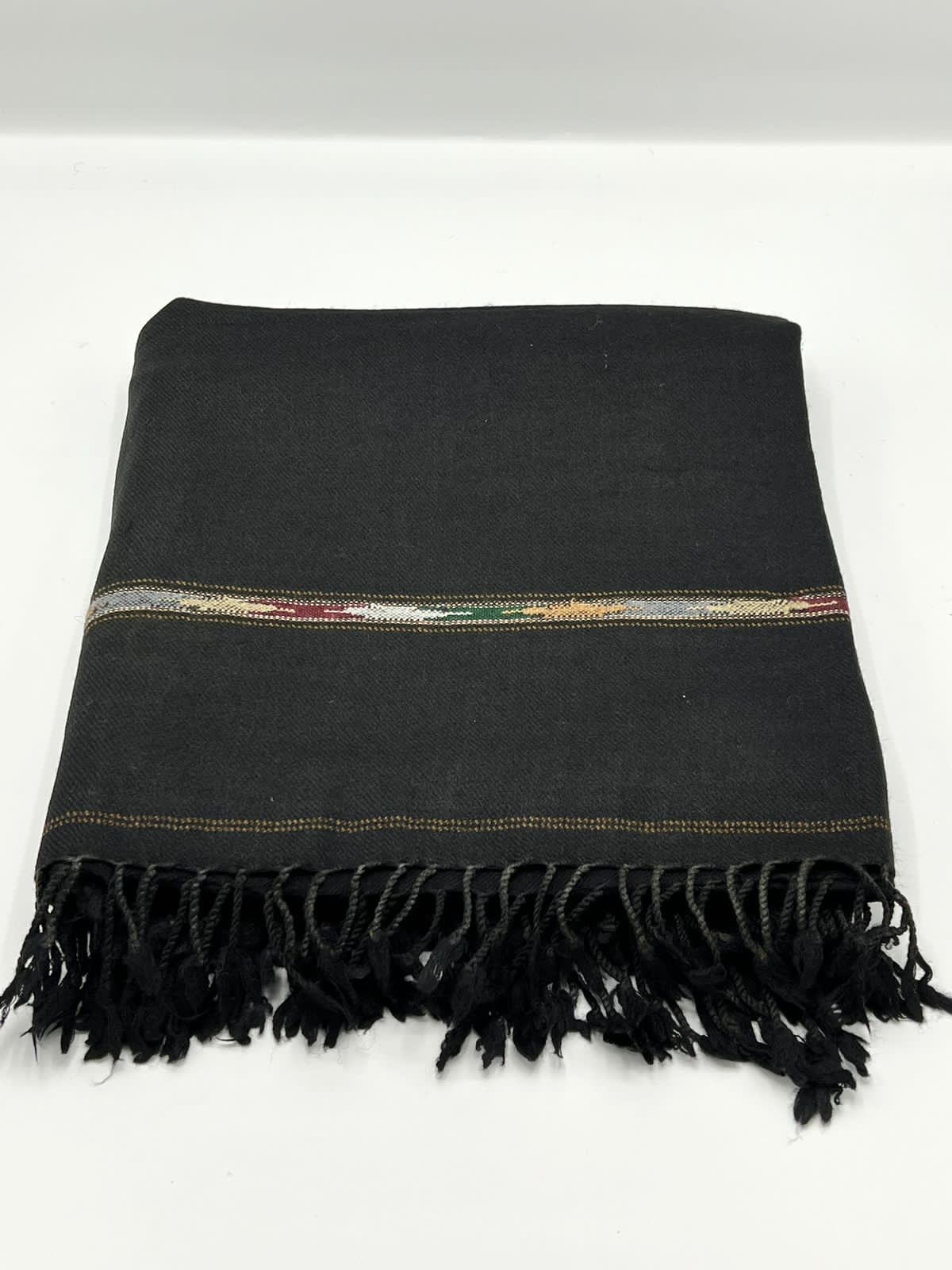 Black base bright coloured wool shawl, Total hand embroidered